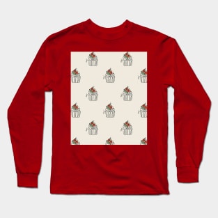 Pattern with line art style cupcake Long Sleeve T-Shirt